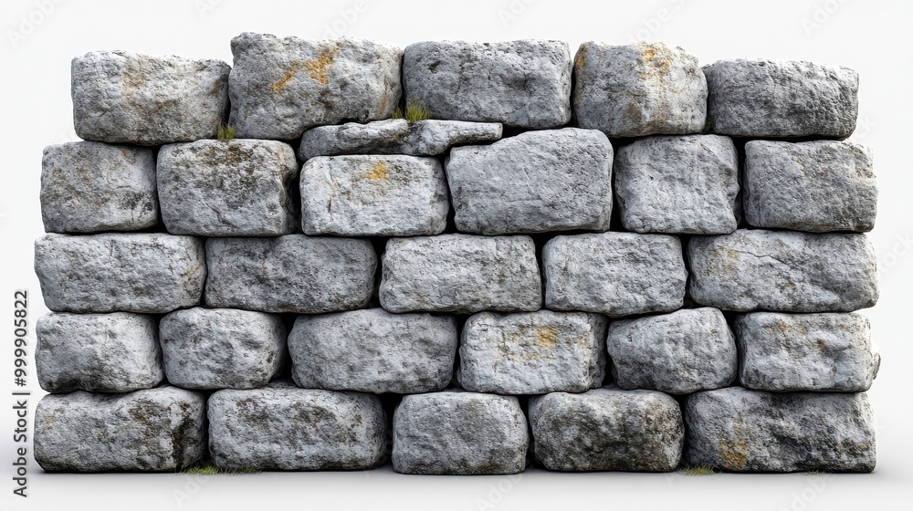 Poster a close-up view of a weathered stone wall with unevenly sized rocks, featuring subtle textures and a