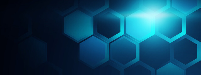Abstract hexagon blue background banner futuristic business data technology modern concept, polygon shape dark blue contrast copyspace.