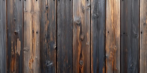 Fototapeta premium A close-up of a wooden planks wall showcasing a mixture of dark and light hues, ideal for rustic or vintage designs.