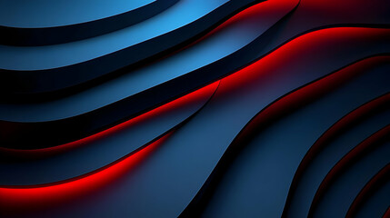 Abstract Dark Blue Curves with Red Neon Lights, Minimalist Design, Futuristic Background