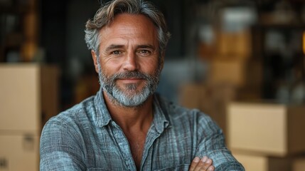 Fototapeta premium mature man standing in house moving in new home concept