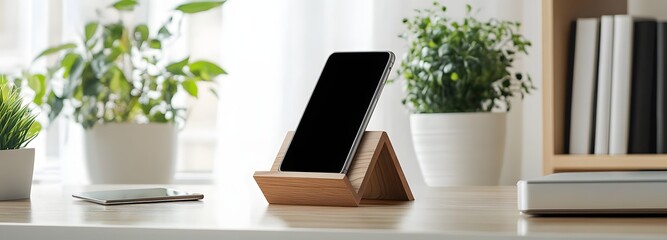 95. A stylish phone stand on a bright workspace