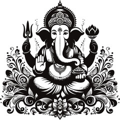 indian god ganesh shilloutee vector illustration 