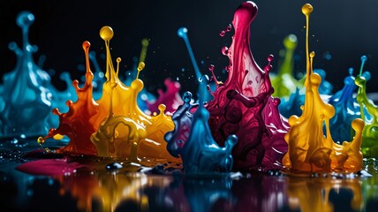 Abstract Art of Colorful Ink Droplets in Water Spread Liquid.