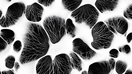 An abstract pattern of black and white fractal shapes forming a mesmerizing, organic, and intriguing visual art.