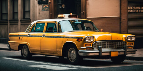 Fototapeta premium Global technology concept. Old vintage taxi