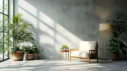 Relaxing Living Room with White Chair and Plants