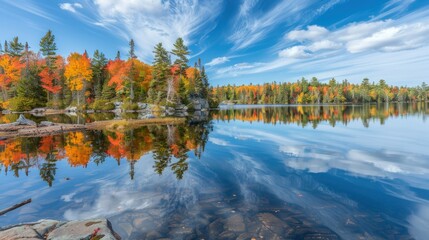 Fototapeta premium Autumn Reflection on a Tranquil Lake