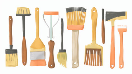 Fototapeta premium Paper conservation tools such as spatulas and brushes for cleaning and repairing documents in high quality illustration style