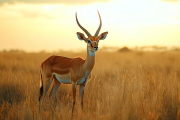 Fototapeta premium Wild african animals, antelope, evening ,generative ai