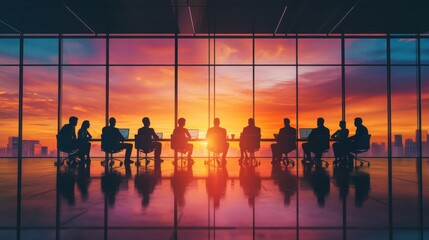 Fototapeta premium Leadership, business people in conference room for discussion, growth or development. Planning, teamwork or office employees in meeting for negotiation, acquisition or b2b deal