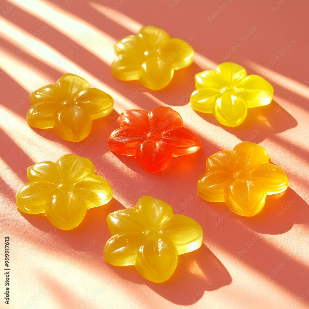 Poster translucent glycerin soap display, intricate layers of color and texture, showcasing the delicate cr