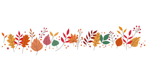 Colorful leaves and natural elements decoration background. Autumnal botanical pattern. Vector illustraiton