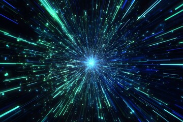 Naklejka premium Light speed burst effect in space with dynamic neon beams
