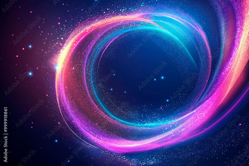 Poster abstract colorful swirl of light trails on dark background. ai generative.