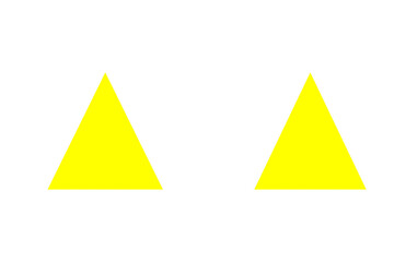 upside down yellow triangle isolated on white background 