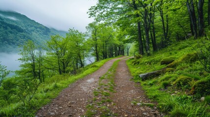 Fototapeta premium Serene Path Winding Through a Misty Forest