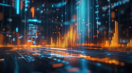 A stunning 3D graph emerging from a holographic display, illustrating market trends and predictions, creating an engaging visual experience.