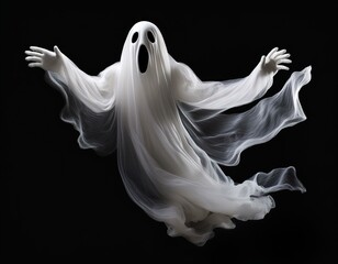 Fototapeta premium Floating white Ghost on black background, Halloween concept