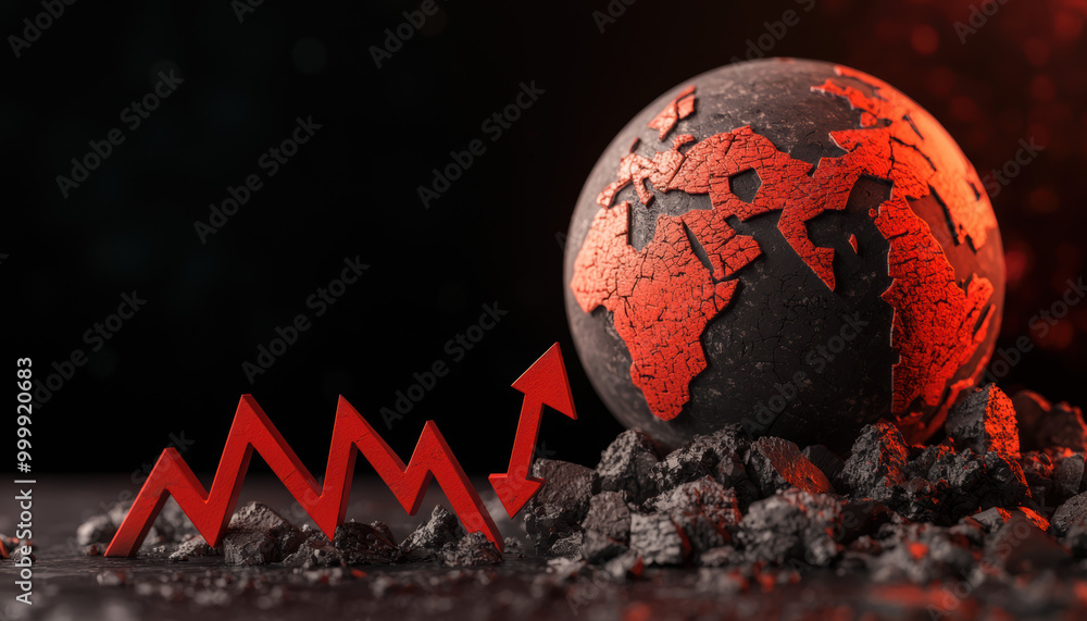 Poster a red globe with a black and red line on it