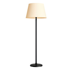 Modern floor lamp with a cream-colored shade, isolated on white background.