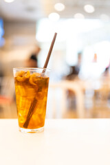 A cold drink of longan juice with ice decoration with longan fruit seedless. Drinks for quenching your thirst in hot weather.