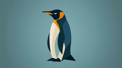 A stylized illustration of a penguin with geometric shapes and a minimalist design.