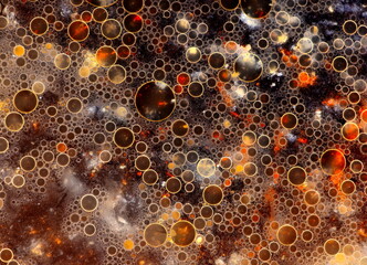 Background with circles of oil in the liquid.