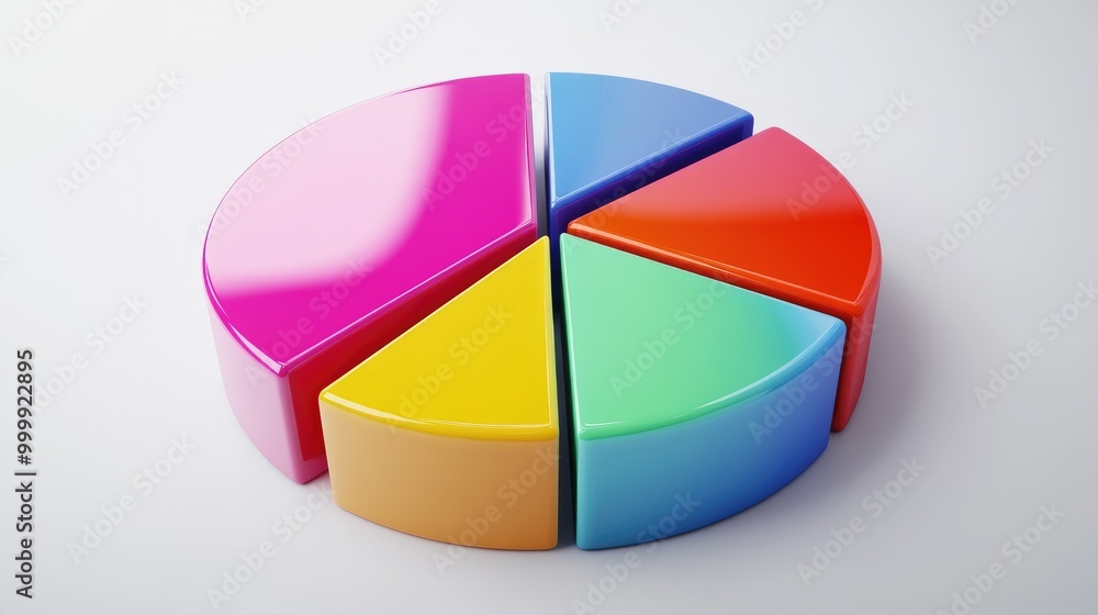 Poster a vibrant 3d pie chart with multiple colorful segments, representing financial data distribution, se