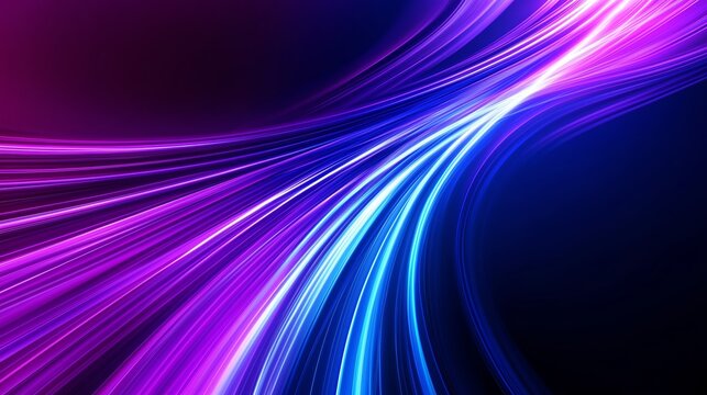Abstract blue and purple light wavy shapes futuristic banner. Glowing retro waves background