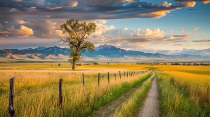 A Country Road Leading Through a Field of Wildflowers