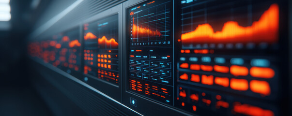 Obraz premium A computer monitor displays a series of graphs and numbers