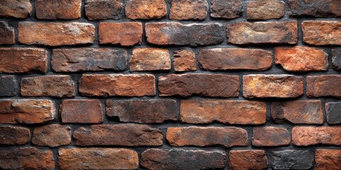Obraz premium Rustic brick wall with irregular mortar joints, showcasing an array of colors and textures, creating a captivating visual appeal