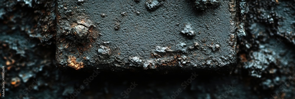 Poster a close-up of a rusty metal surface, revealing intricate patterns of corrosion and a single protrudi