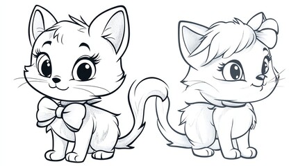 Fototapeta premium A black and white line drawing of two cats.