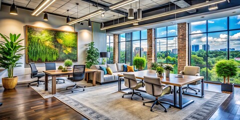 Fototapeta premium Elegant office designs in Birmingham, Alabama, reflect our interior design firm's commitment to creativity, merging