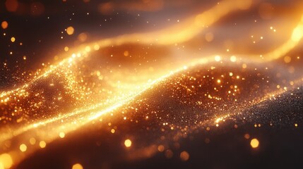 Obraz premium Abstract Gold Glitter Waves with Glowing Bokeh Lights and a Dark Background