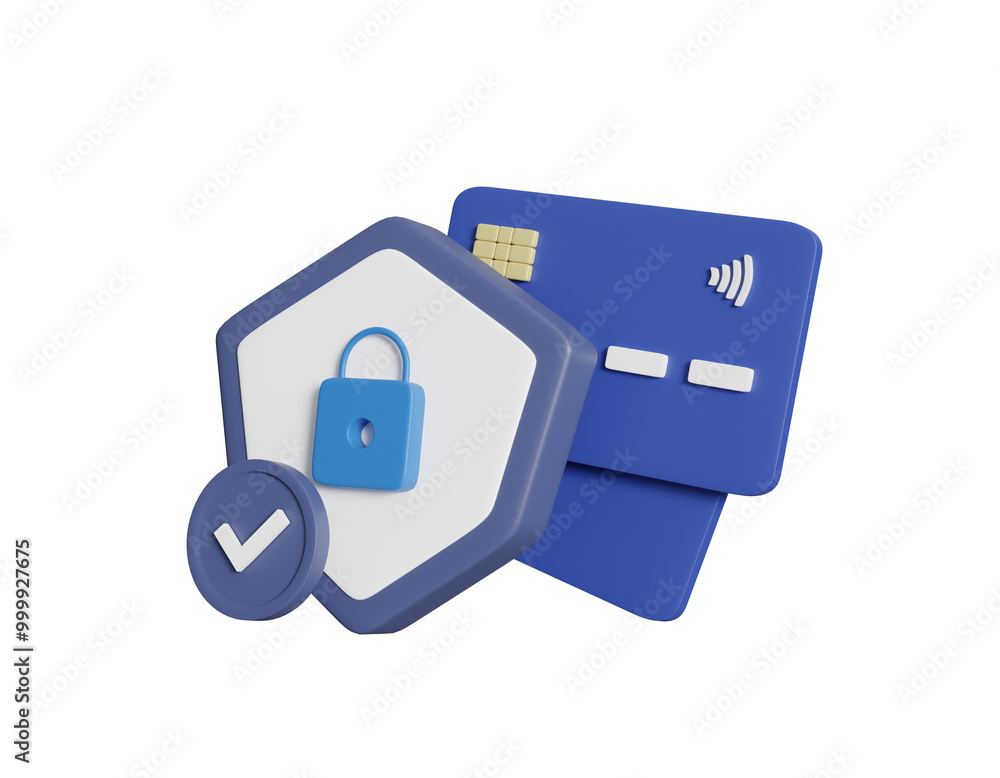 Aufkleber 3d render illustration of secure financial transactions concept with protection shield icon with che