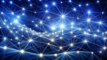 Luminous threads of white light dance across deep blue background, creating mesmerizing network of glowing points and lines. This captivating visual evokes sense of wonder and connectivity