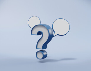 3D rendered illustrations of question and answer concepts, including question and answer questions marked with question answer icons or chat bubbles.