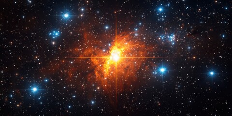 Naklejka premium A Star Cluster Glowing Brightly in the Vastness of Space