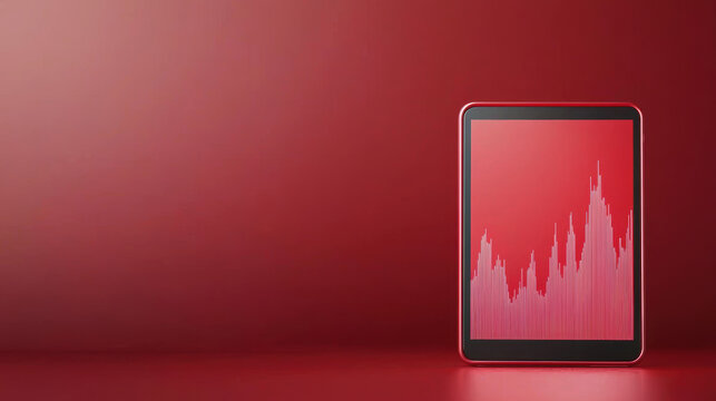 A red tablet with a graph on it