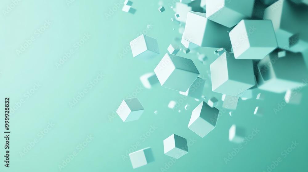 Canvas Prints an abstract image of white cubes floating in mid-air against a green background.