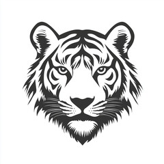 Black and white illustration of a tiger face in a minimalist style