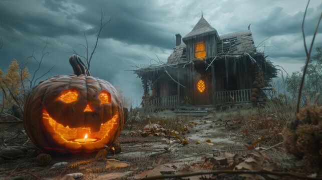 Haunted House and Jack-o'-lantern