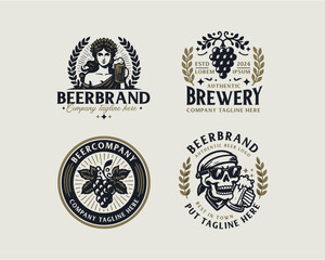 Set bundle vintage brewery beer bar logo for business company