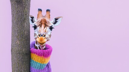 Fototapeta premium Giraffe Peeking with Colorful Scarf