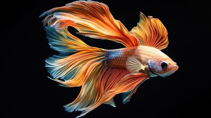 Fototapeta premium An artistic composition of a Betta fish in motion, with flowing fins creating a sense of fluidity and grace as it navigates through the water.
