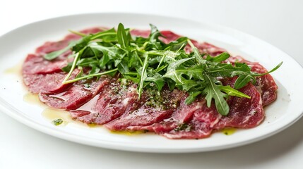 Fototapeta premium A plate of thinly sliced beef carpaccio.