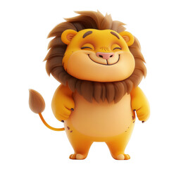 A cute, cartoon lion with a smile, standing on two legs with its paws together.